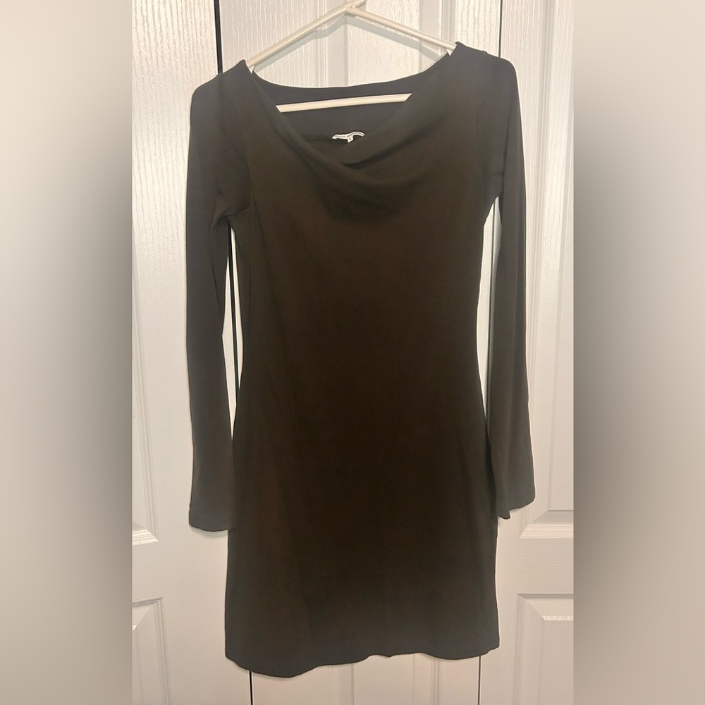 James Perse Pima Cotton Long Sleeve Cowl Neck Mini Dress Brown Size 2 Small